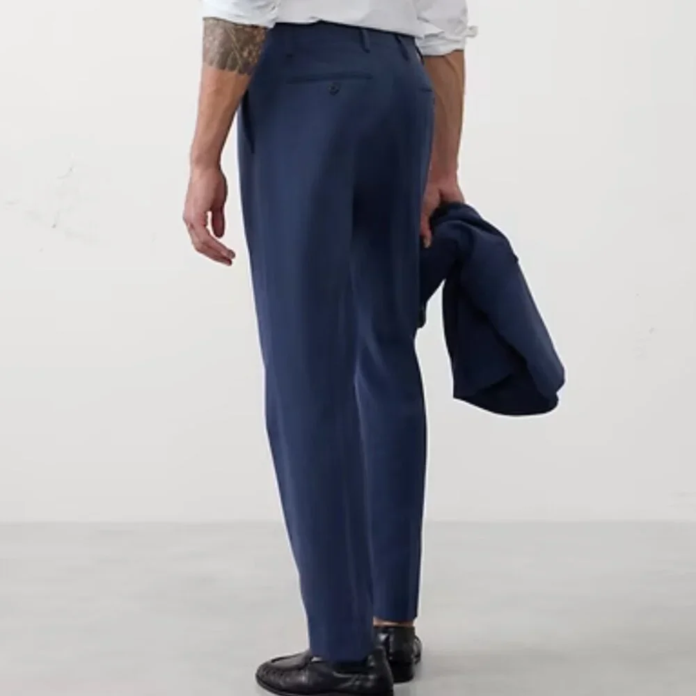 Banana Republic Mens Tailored-Fit Soft Flannel Suit Trousers, Blue, 34x30, EUC - Picture 3 of 3